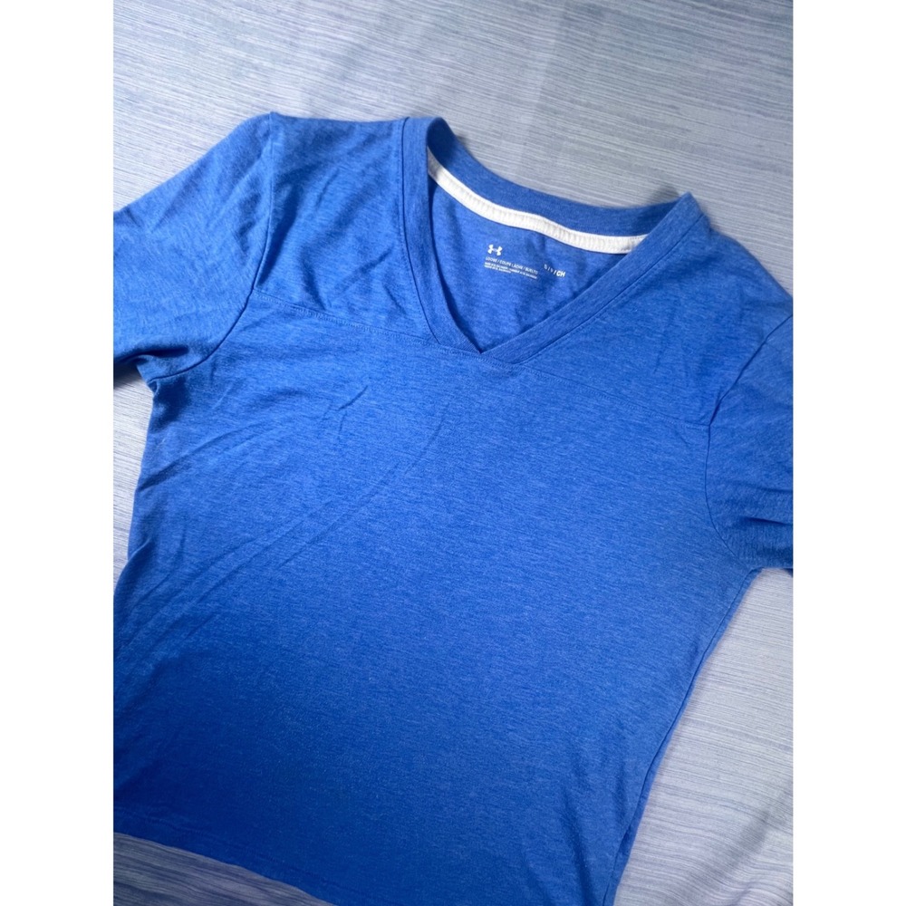 Under Armour Womens V-Neck Short Sleeve Heather Blue Activewear Tee Shirt Small